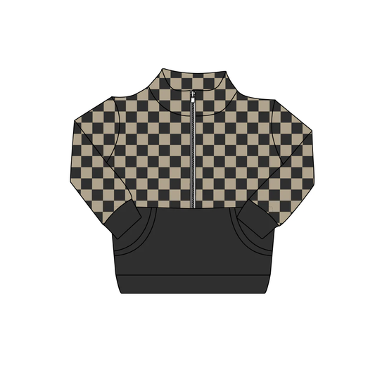 pre order kids checkered half zipper pullover