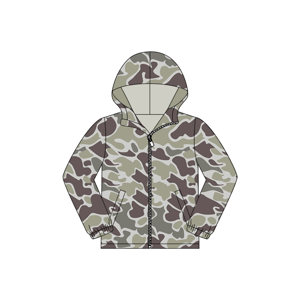 Pre order kids long sleeve full zipper camo hoodie