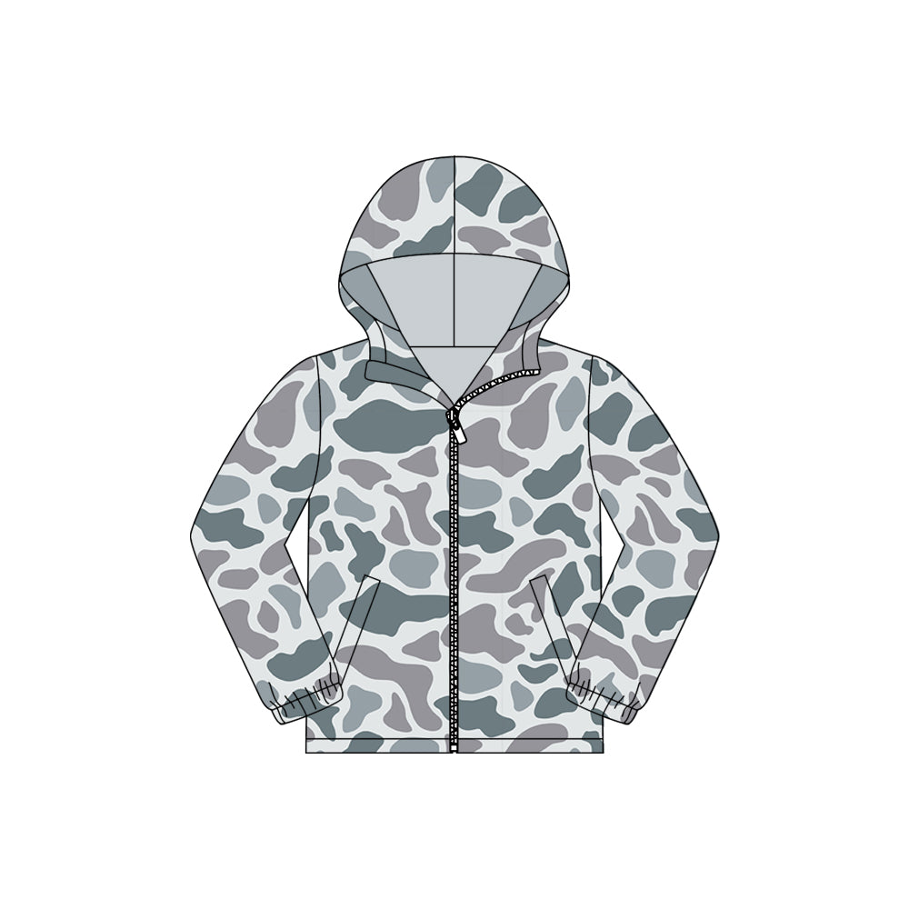Pre order kids long sleeve full zipper camo hoodie