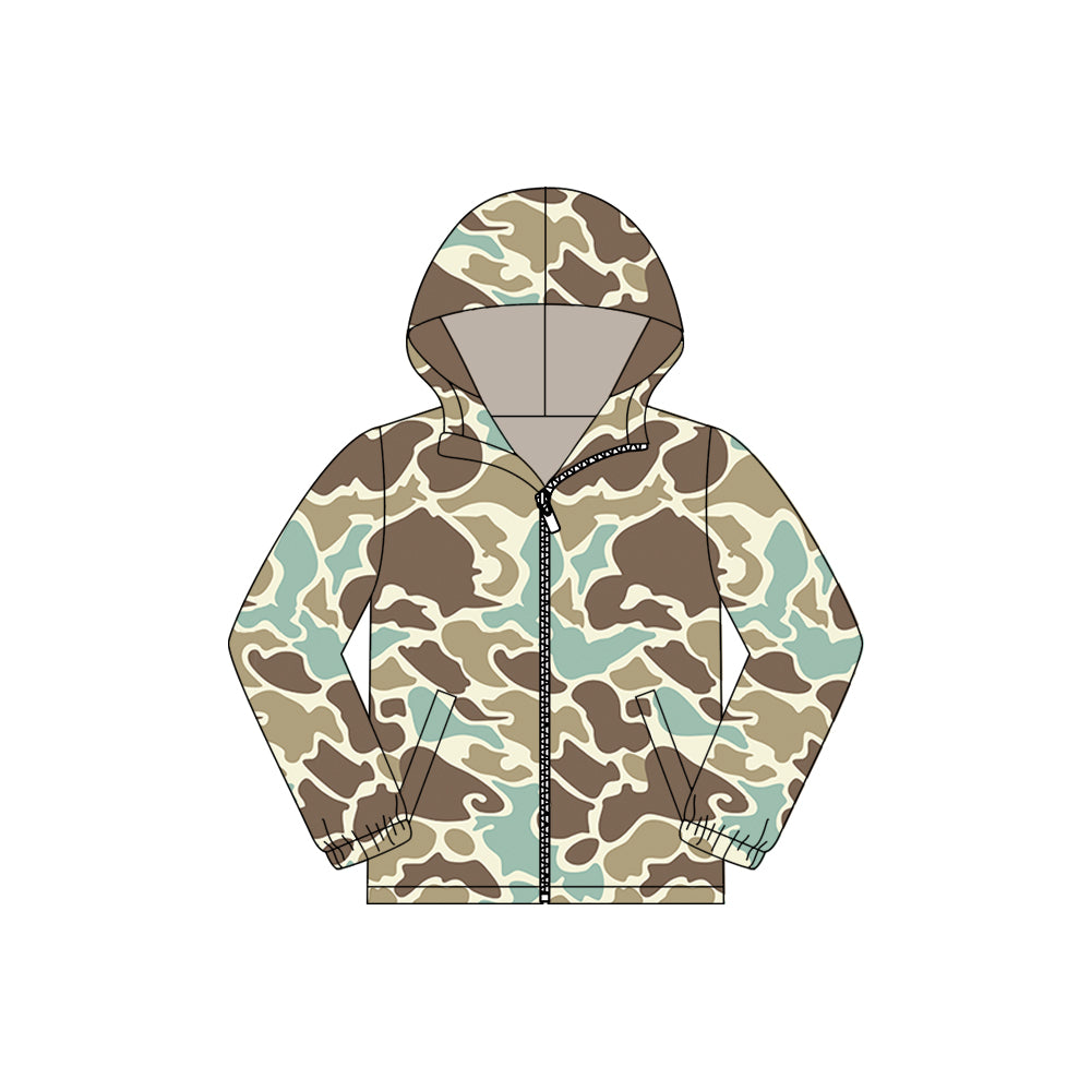 Pre order kids long sleeve full zipper camo hoodie