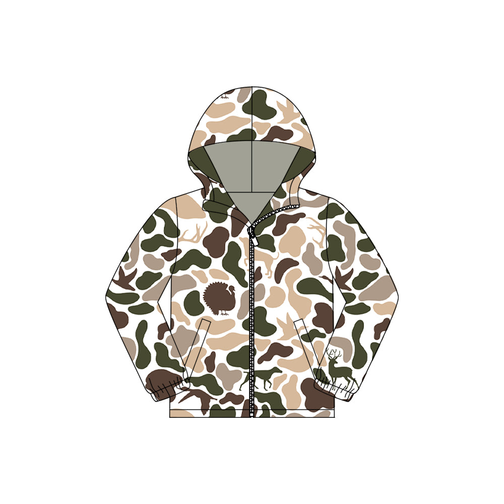 Pre order kids long sleeve full zipper camo hoodie
