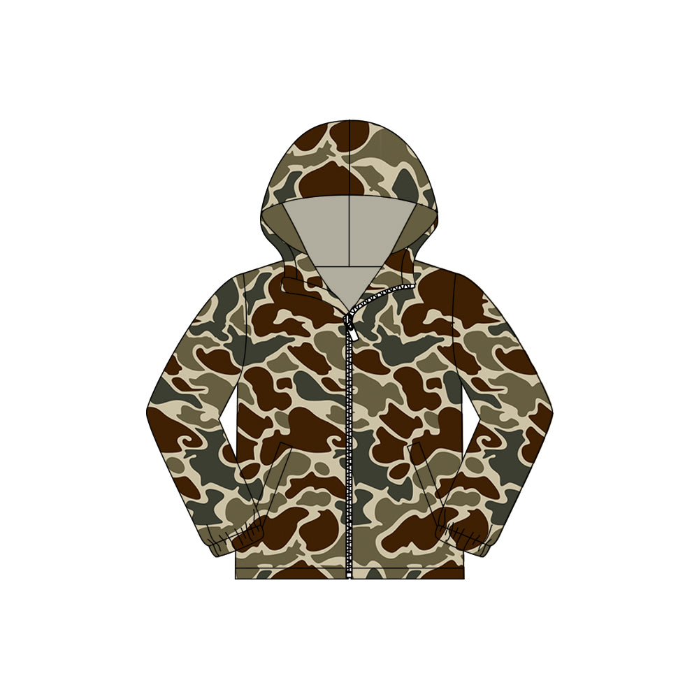 Pre order kids long sleeve full zipper camo hoodie