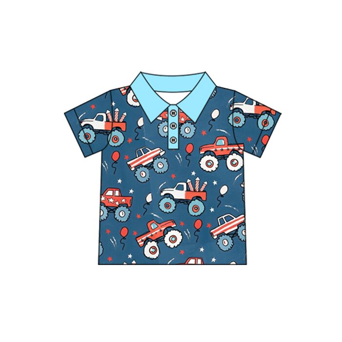 pre order 4th of July monster truck boys polo tee
