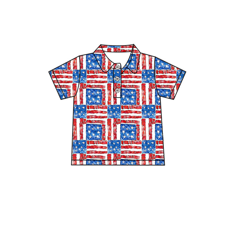 pre order 4th of July USA flag boys polo tee