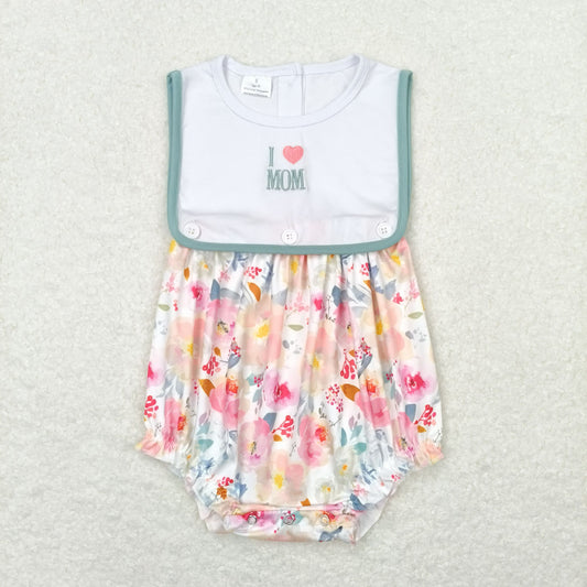 i love mom embroidery floral baby girl romper