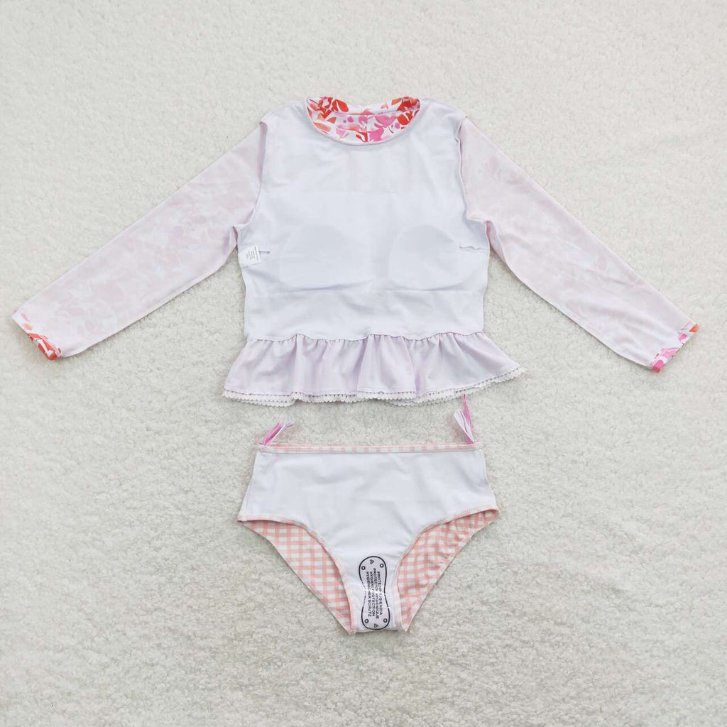 2pcs floral print swimsuit girl long sleeved swim wear