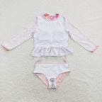 2pcs floral print swimsuit girl long sleeved swim wear
