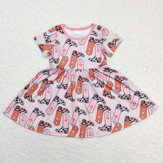baby girl's short sleeve cowgirl boots twirl dress