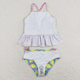 kids girl 2pc strap lemon swimsuit