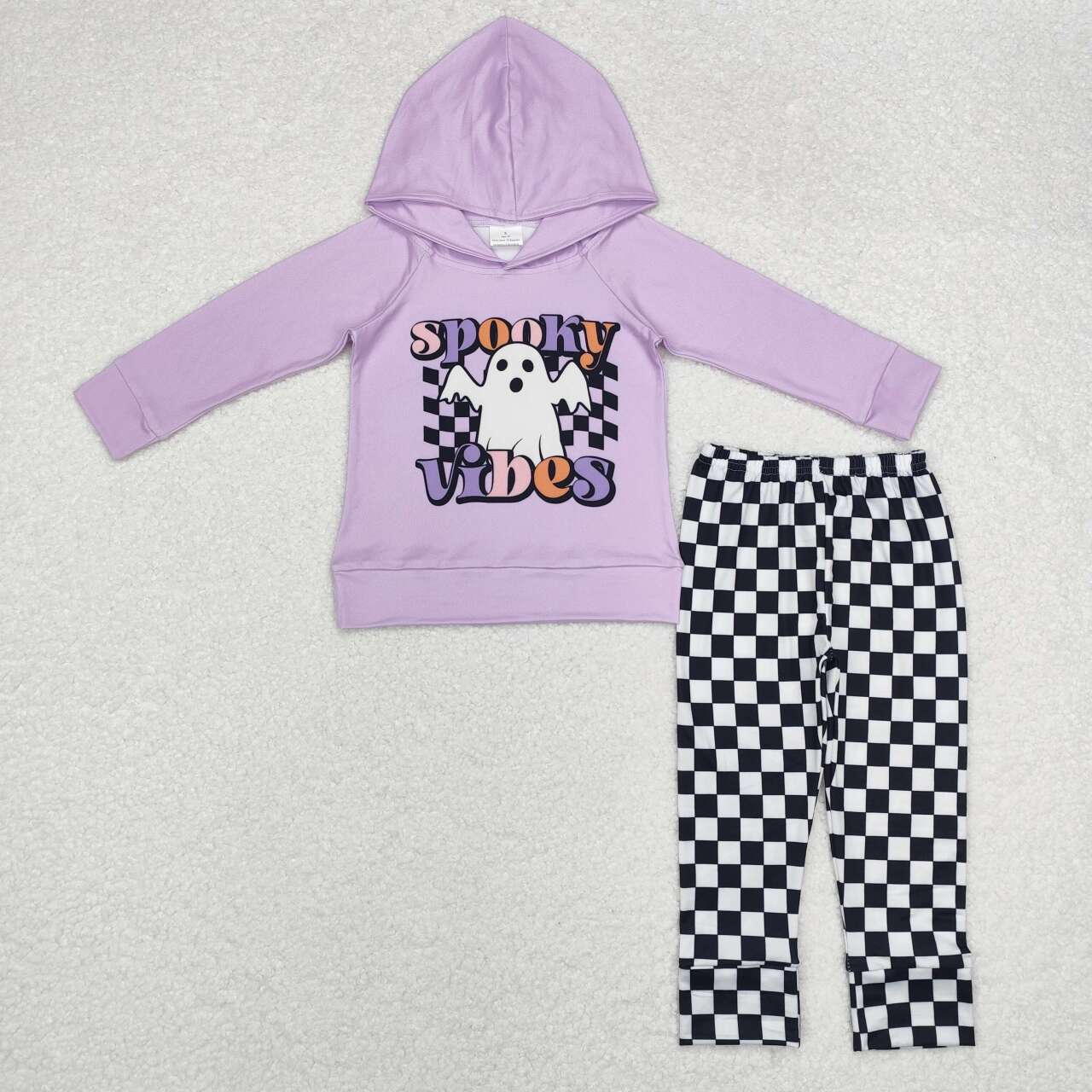 purple spooky vibes checkered pants hoodie outfit