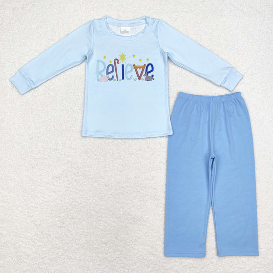 believe nativity pants set blue boys clothes