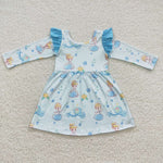 cartoon blue princess dress girls clothes
