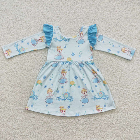 cartoon blue princess dress girls clothes