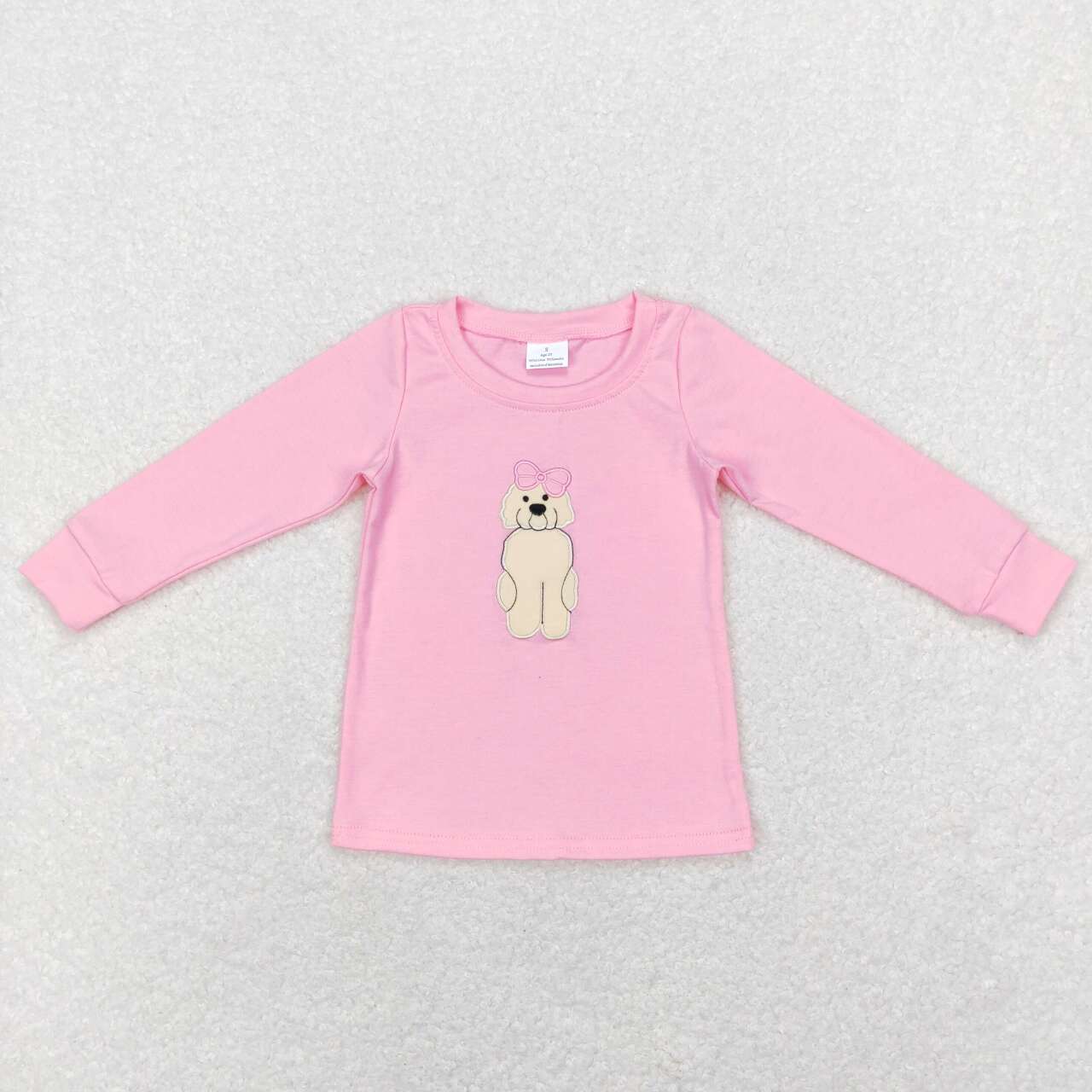 girl cotton pink long sleeve puppy embroidery top