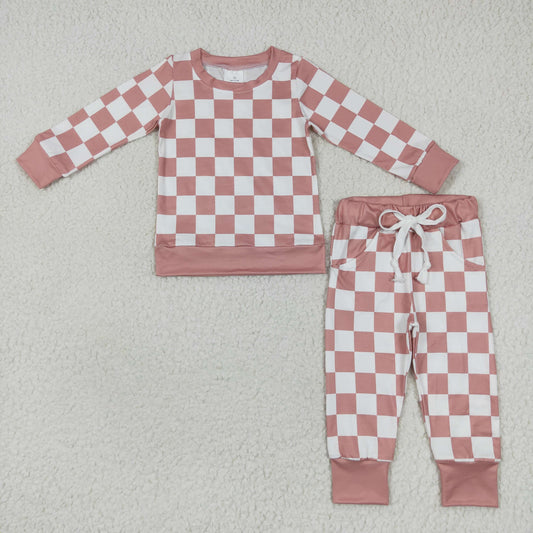 fall pink white checkered jogger set girls clothing