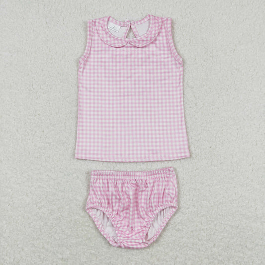 pink gingham baby girl bummie set for summer