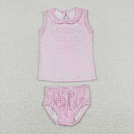 pink gingham baby girl bummie set for summer