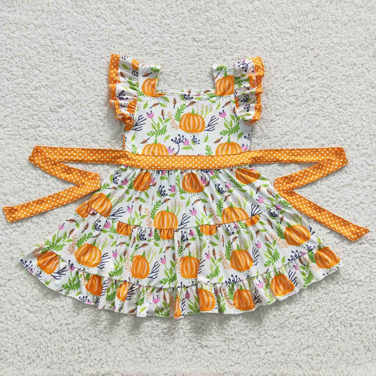 kids fall clothing orange polk dots pumpkin dress