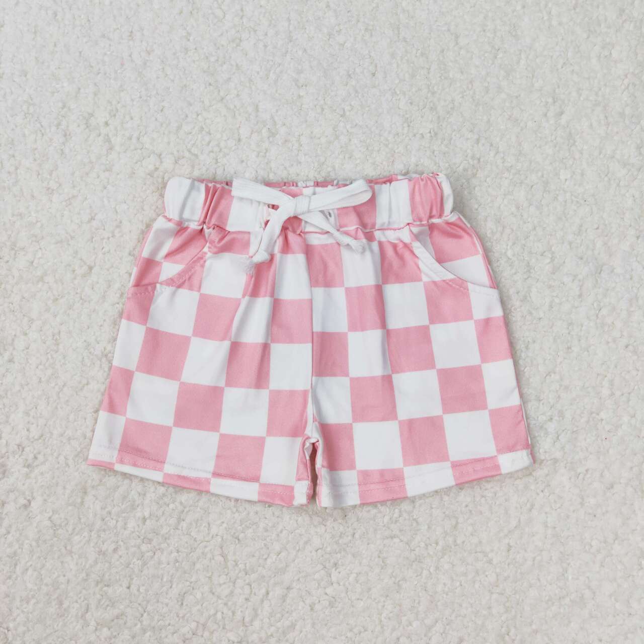 pink checkered girls summer shorts kids clothing