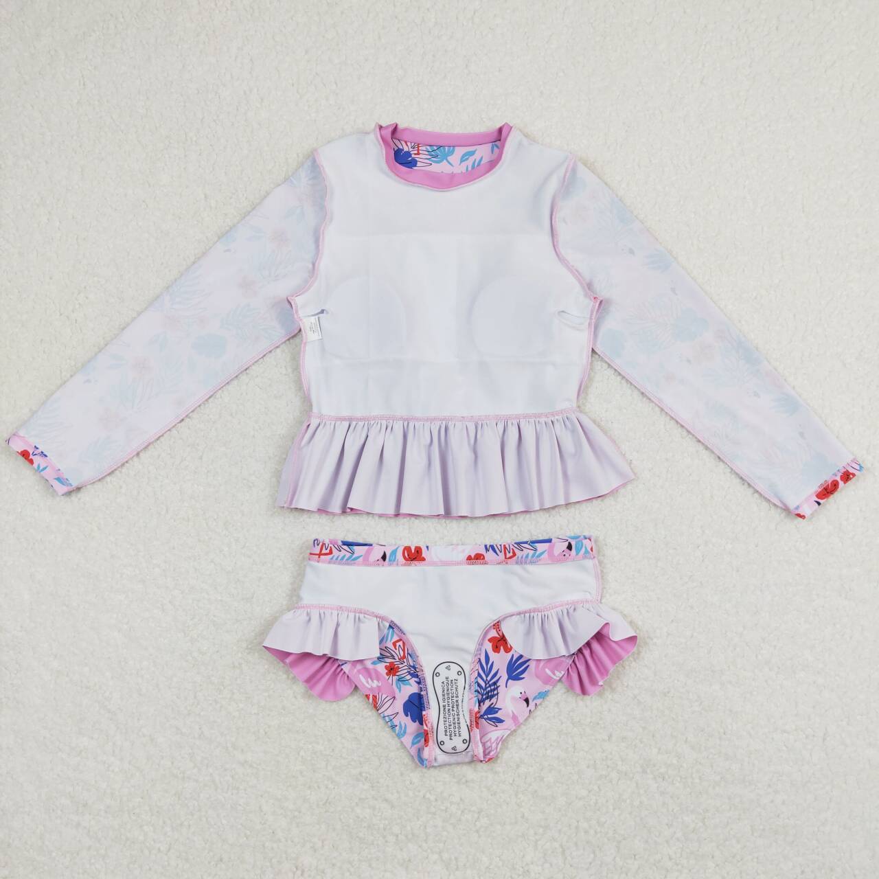 flamingo two piece rash guard swimsuit girl swimwear
