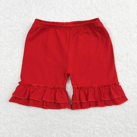 solid red girl summer ruffle shorts