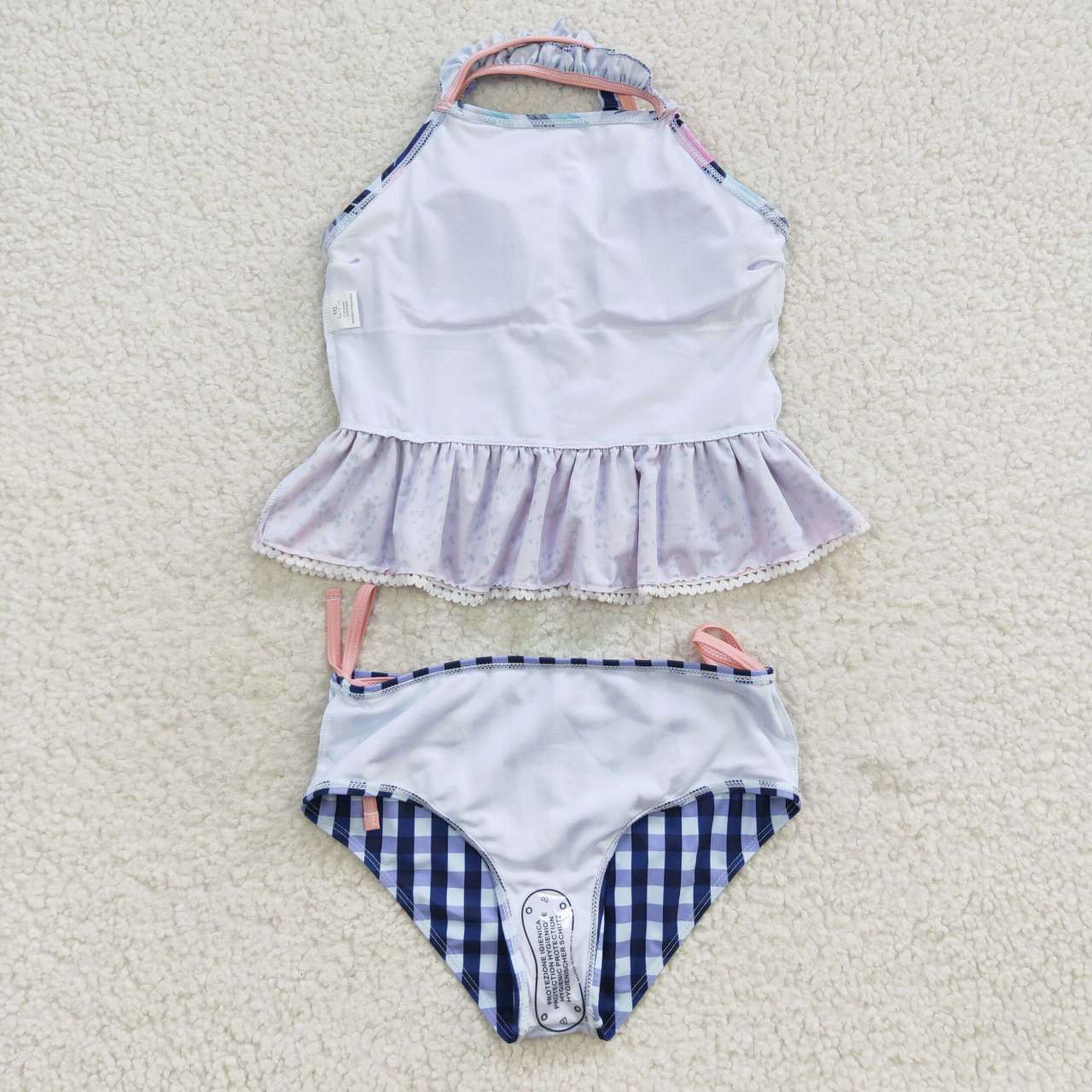 2pcs floral and plaid kids girls swimsuit