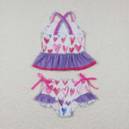 2pcs heart print kids girls swimsuit