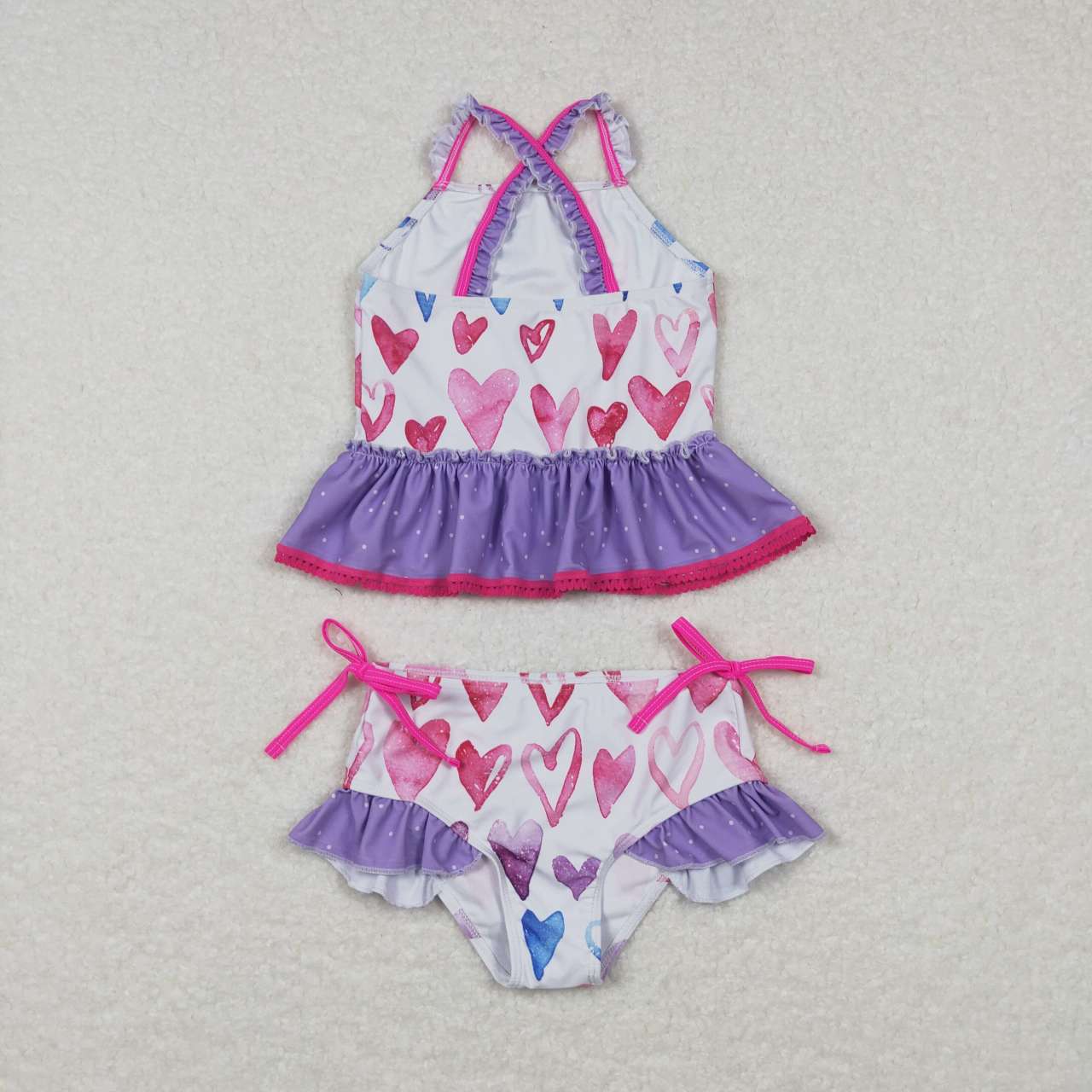 2pcs heart print kids girls swimsuit