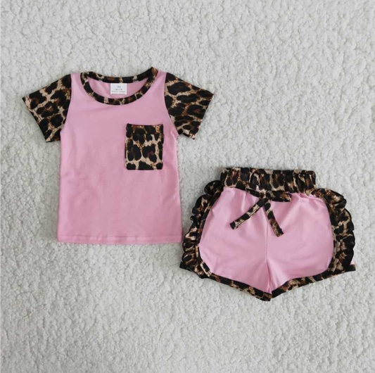 fashion leopard sold pink shorts set girl summer clothing