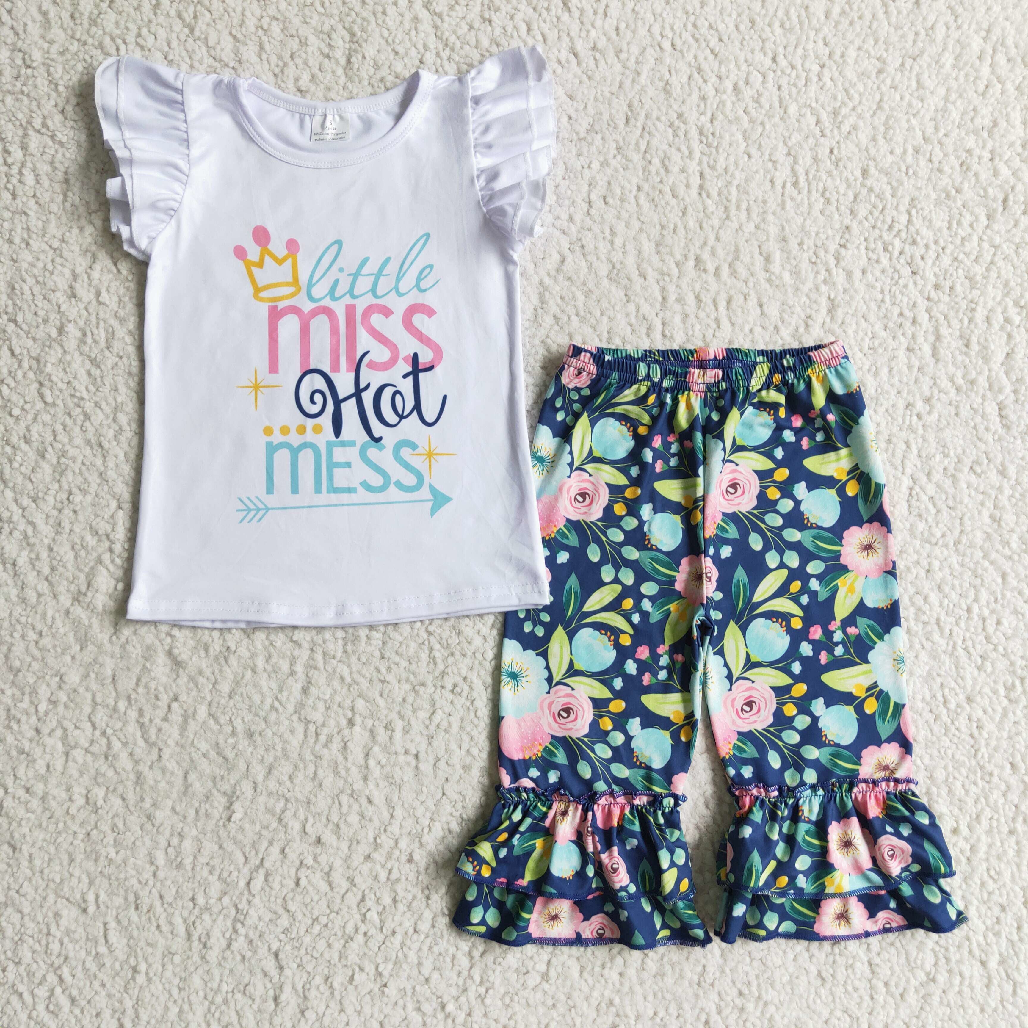 Little Miss Hot Mess Floral Ruffle Capris Set Minisoulboutiqueclothing