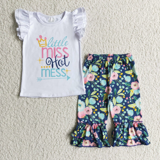 little miss hot mess floral ruffle capris set