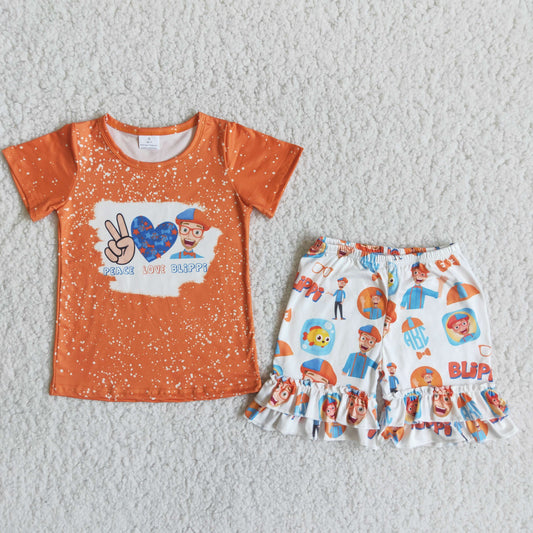 orange cartoon shorts set toddler girl summer clothing