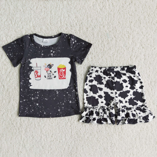 chick-fil-a cow print shorts set girl summer outfit