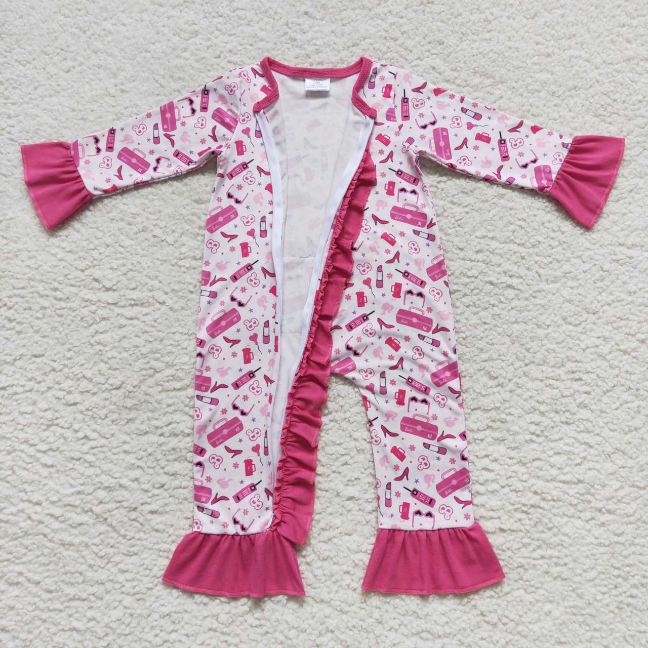 hot pink make up baby ruffle zipper sleeper