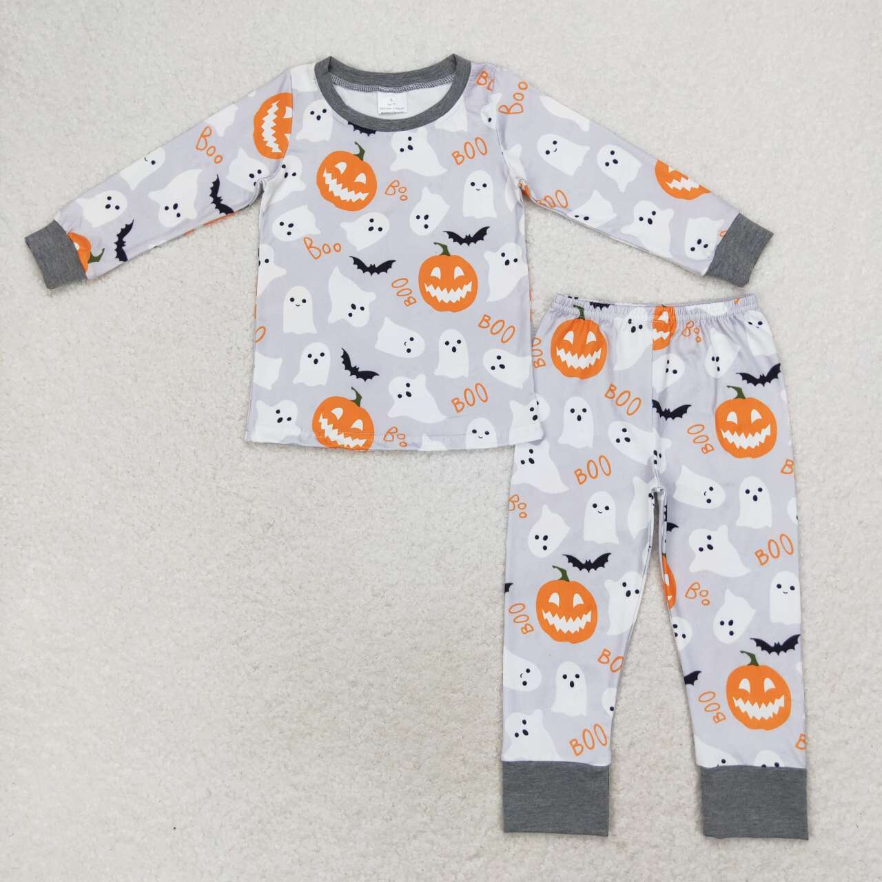 Ghost Pumpkin Bat Toddler's Halloween PJ Set Gray
