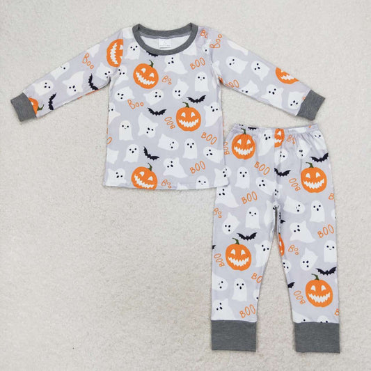 Ghost Pumpkin Bat Toddler's Halloween PJ Set Gray
