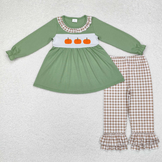 pumpkin embroidered legging outfit little girl fall clothes