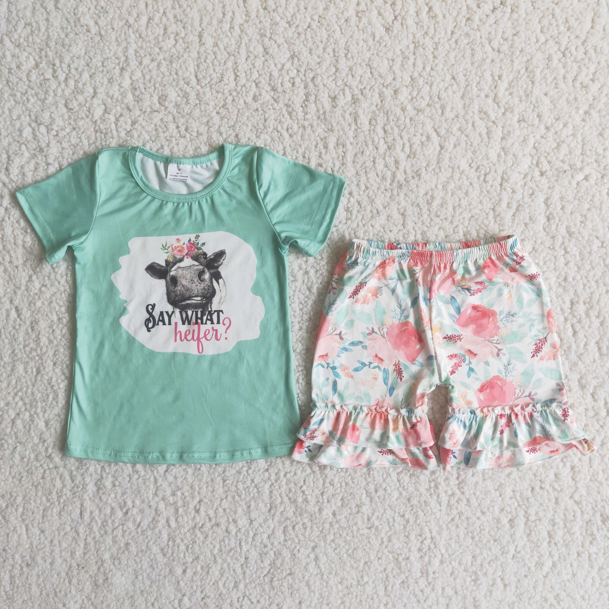 floral heifer shorts set girl summer clothing C4-16