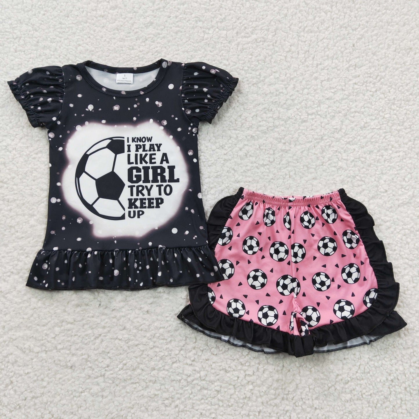 kids sports soccer ruffle shorts set girl’s outfit