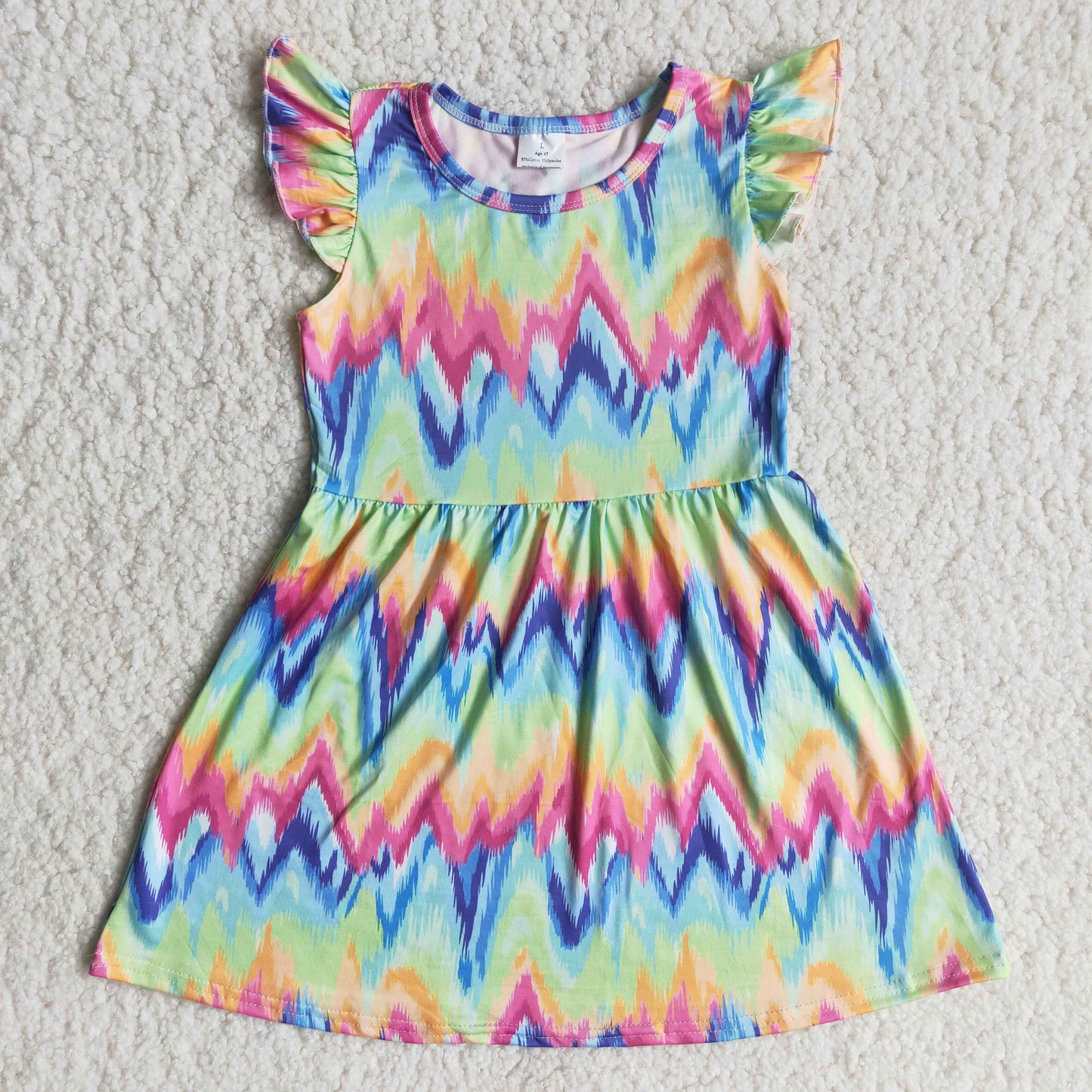 coloful flutter sleeve dress