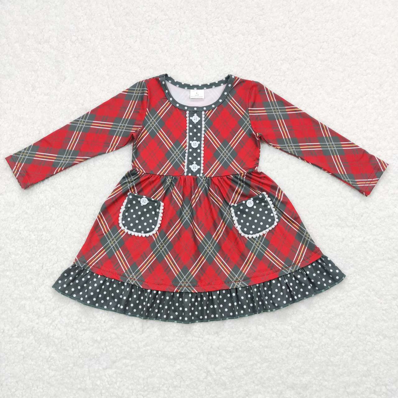 christmas plaid pocket ruffle dress