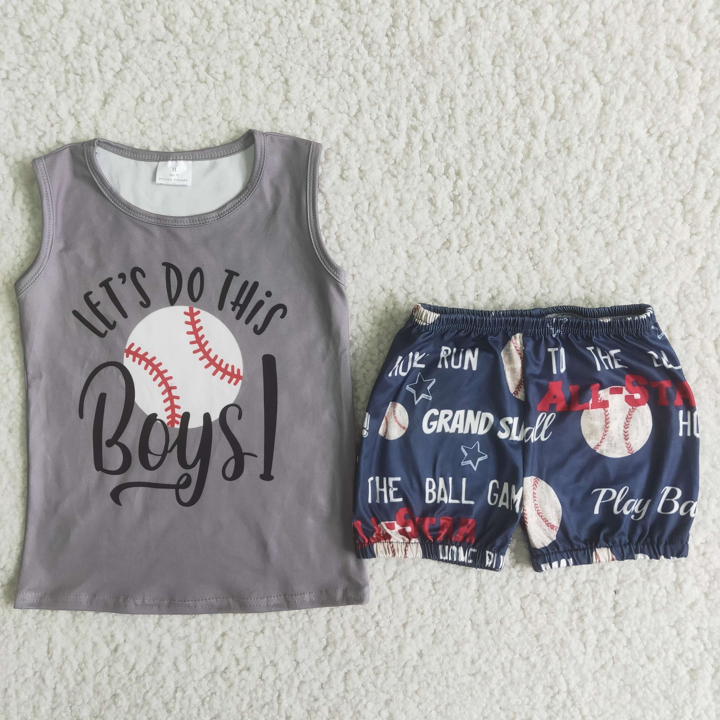 let's do this boys baseball boy tank shorts set