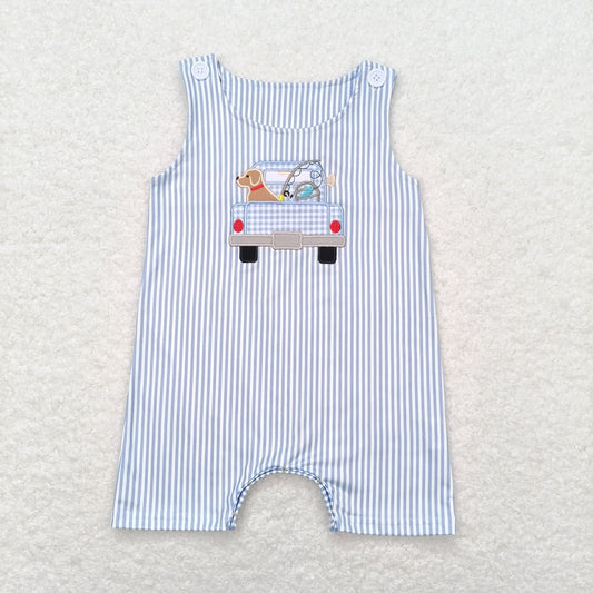 embroidery go fishing stripe tank romper