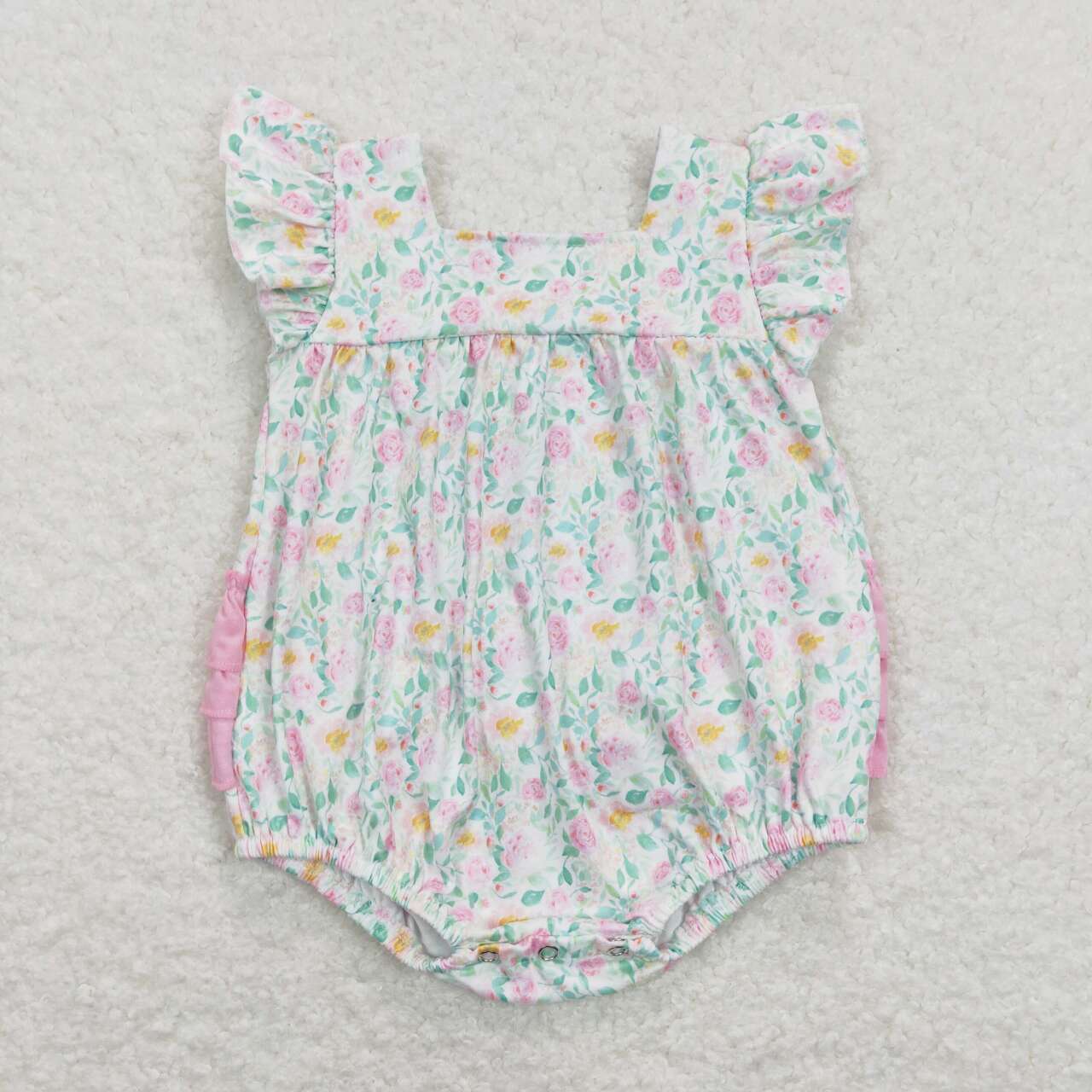 baby girl spring floral ruffle bubble