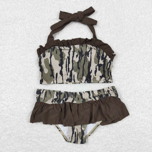 halter camo print girl two piece swimsuit