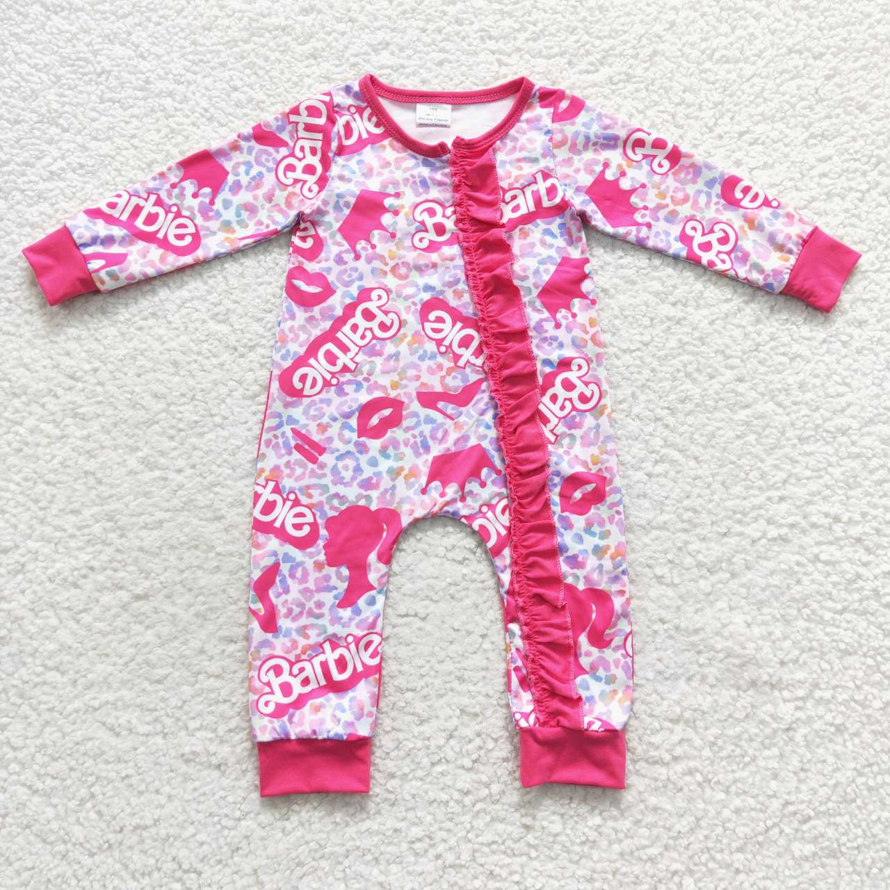 hot pink queen ruffle zipper sleeper, baby girl PJs
