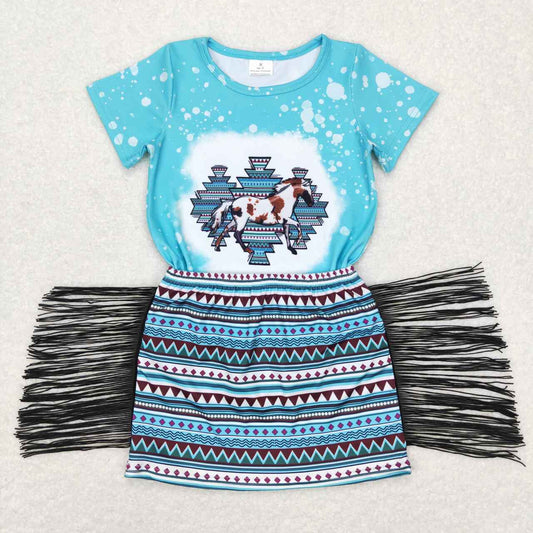 mint green horse&aztec fringe skirt 2pc set