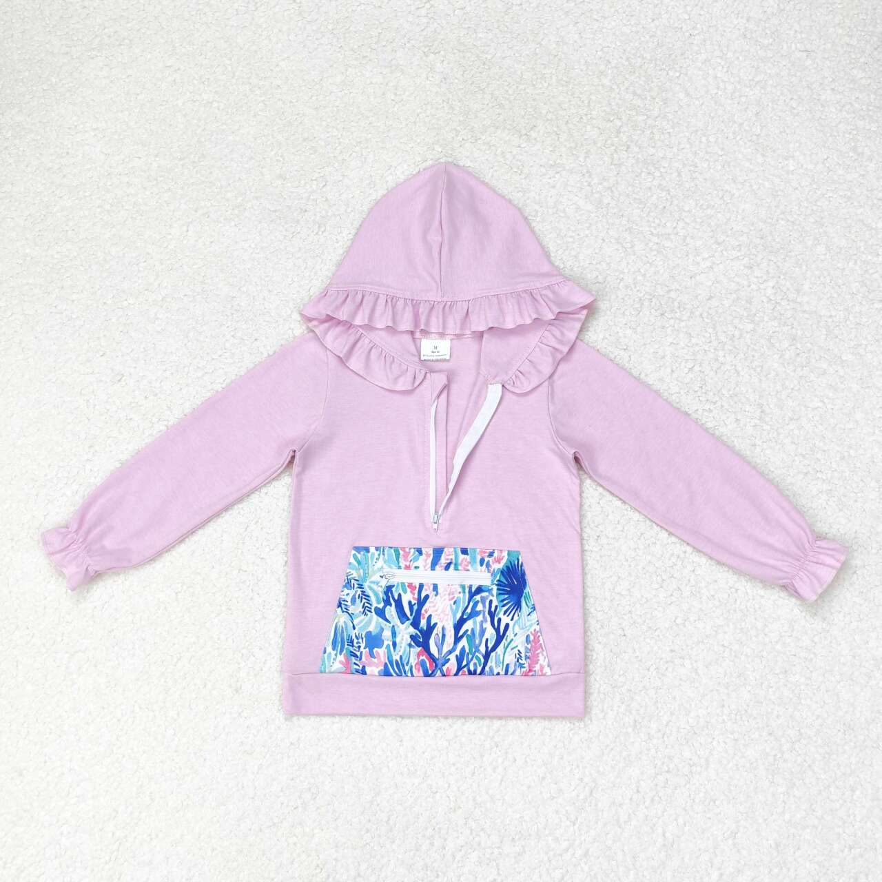 girl lavender zip hoodie top with pocket