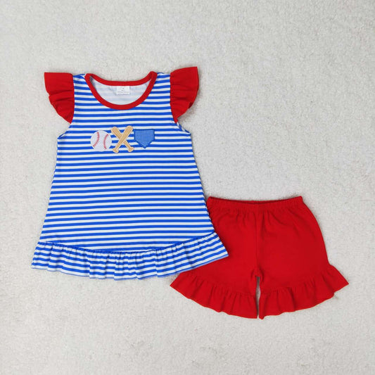 embroidery baseball girl shorts set
