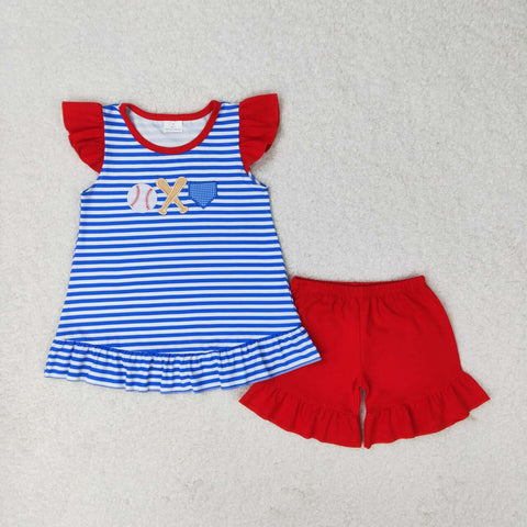 embroidery baseball girl shorts set